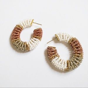 White Gold Pink Beaded Hoops